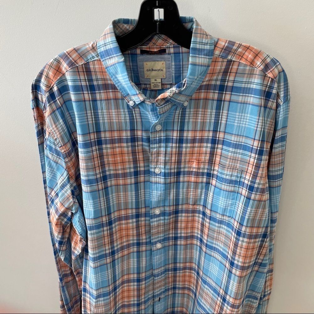 Men’s Blue Plaid Sz XL Dress shirt G.H.Bass - Picture 2 of 6
